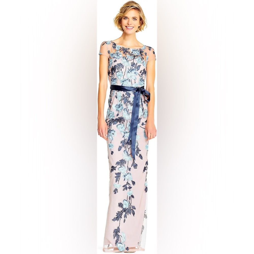 Adrianna Papell Cascading Embroidered Floral Column Gown